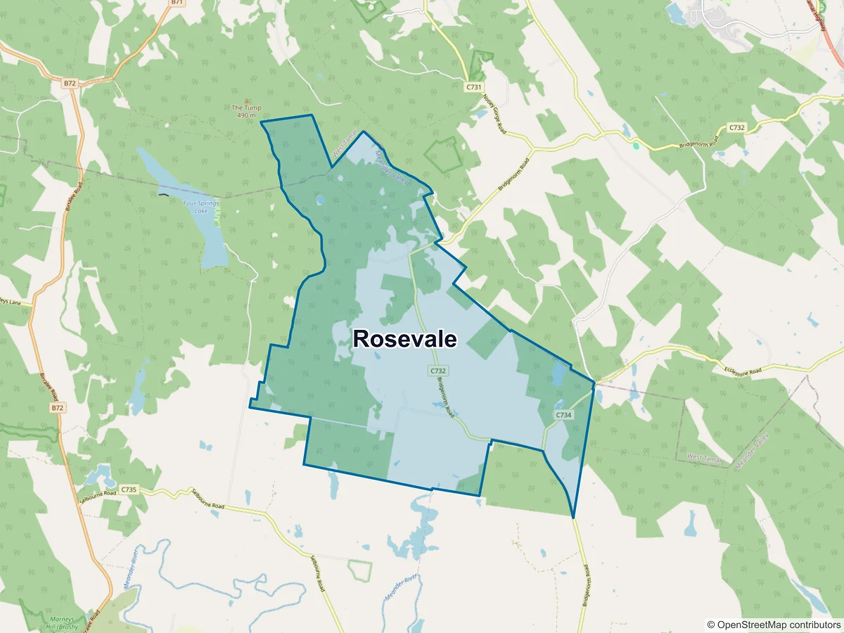 Map of Rosevale, TAS, Australia