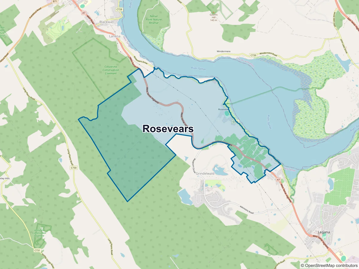 Map of Rosevears, TAS, Australia