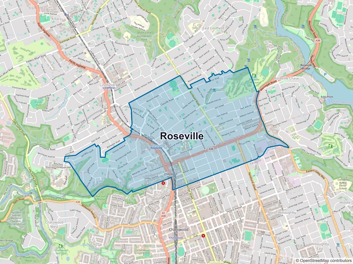 Map of Roseville, NSW, Australia