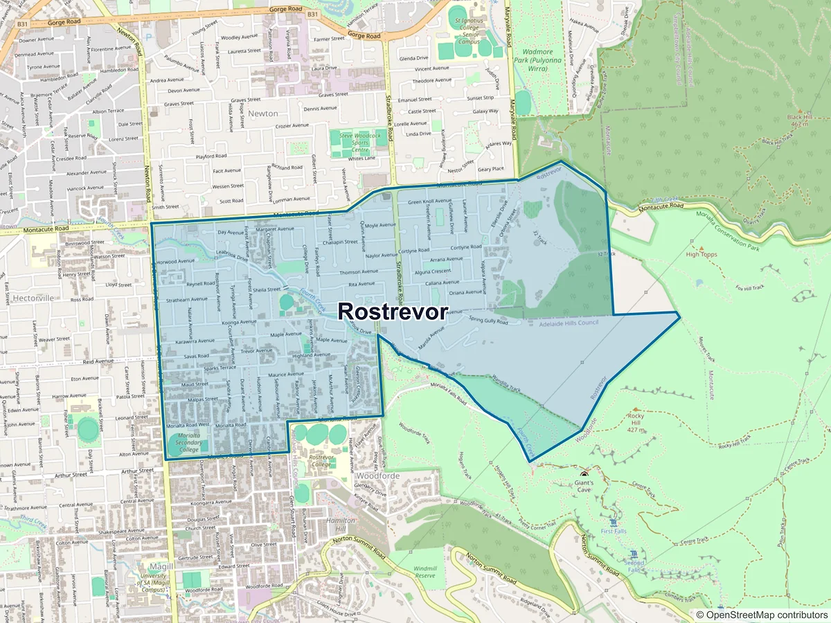 Map of Rostrevor, SA, Australia