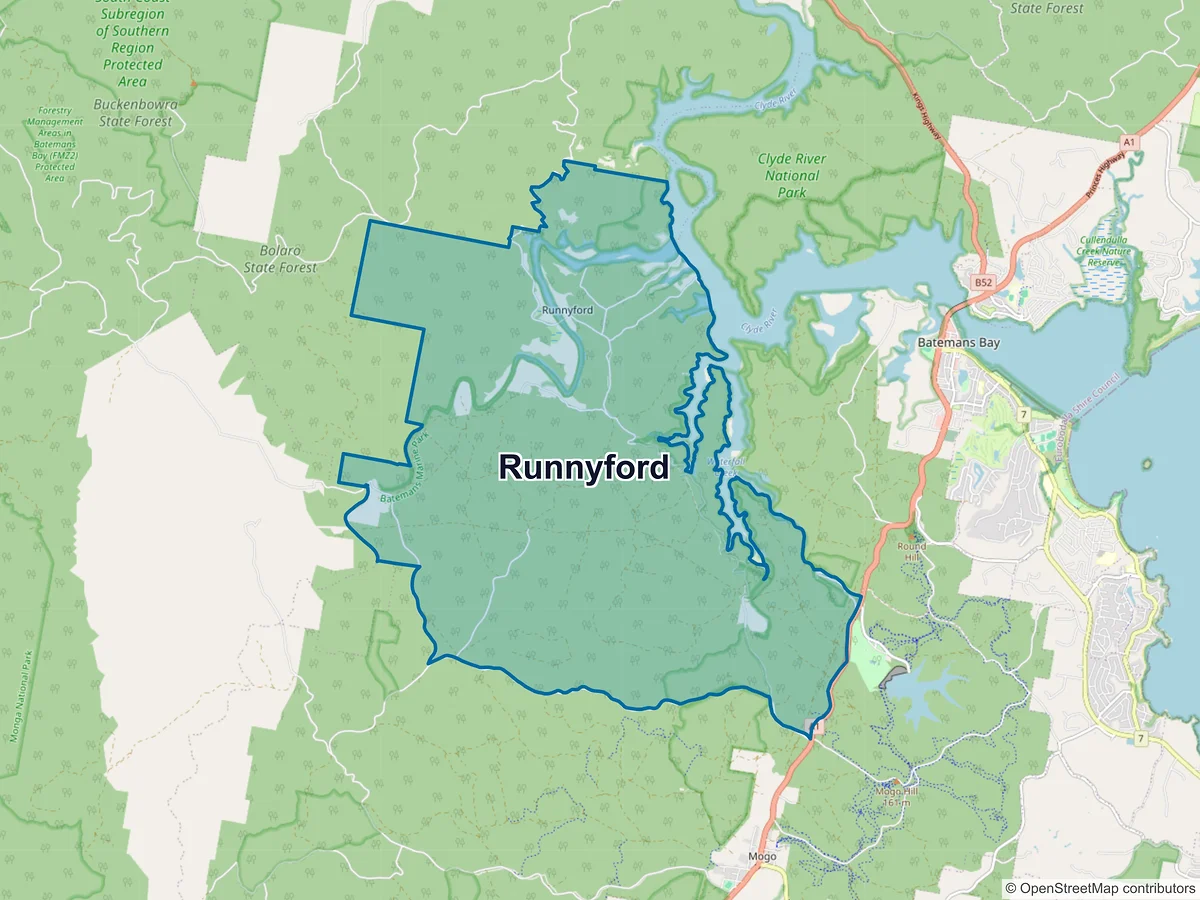 Map of Runnyford, NSW, Australia