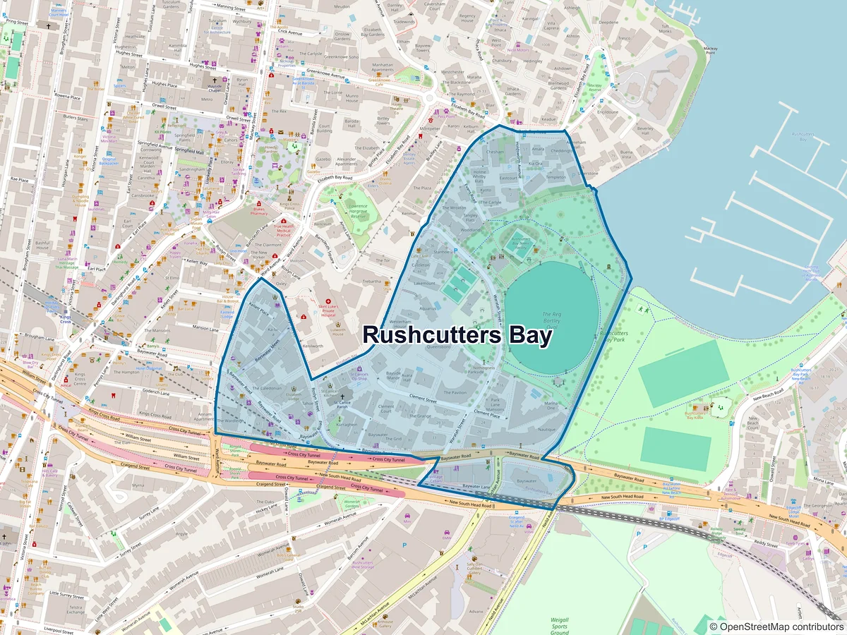 Map of Rushcutters Bay, NSW, Australia