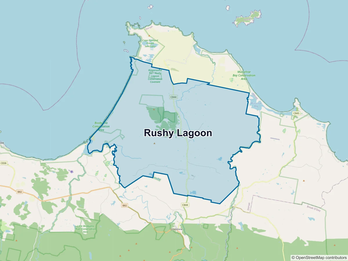 Map of Rushy Lagoon, TAS, Australia