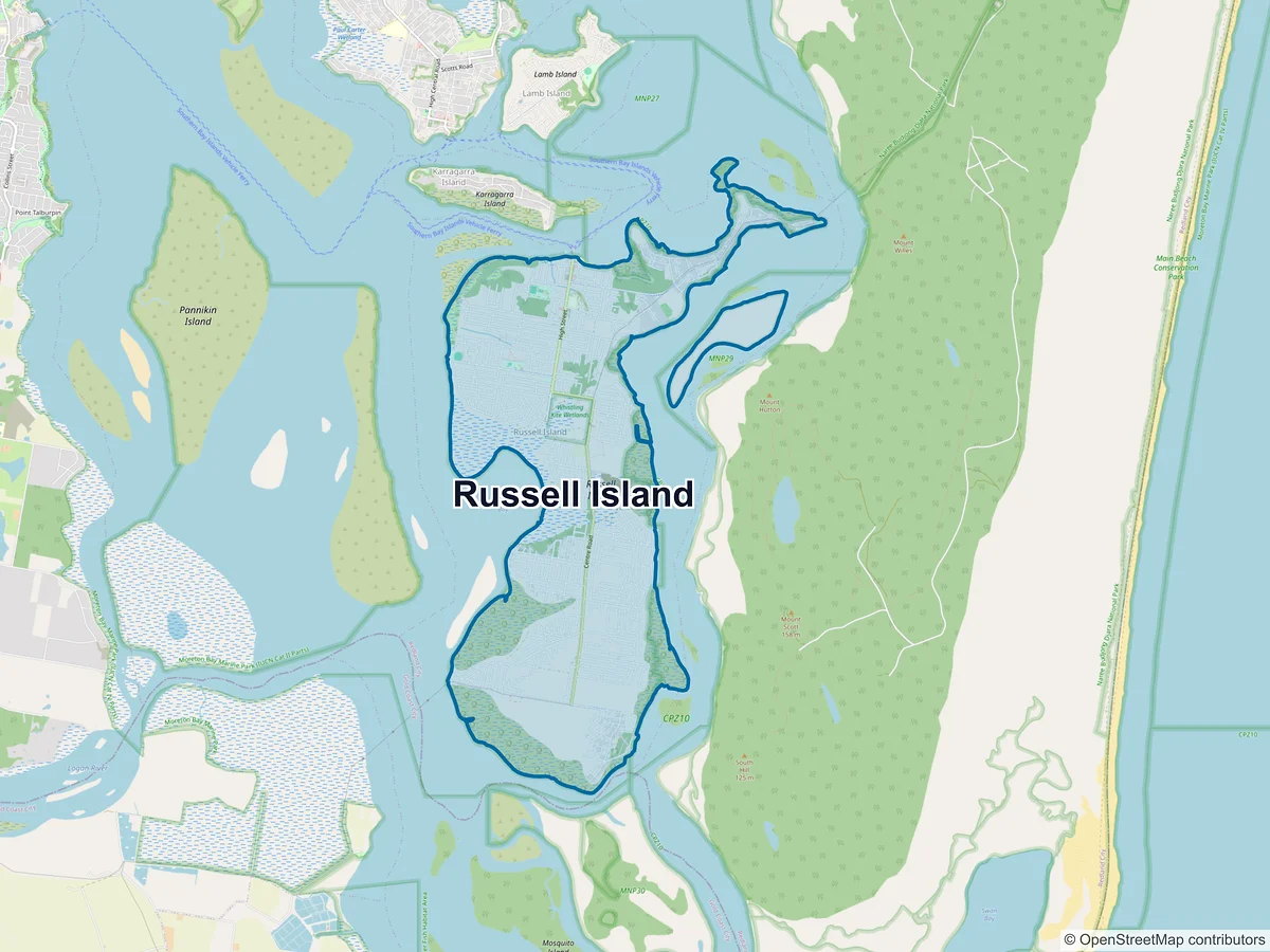 Map of Russell Island, QLD, Australia