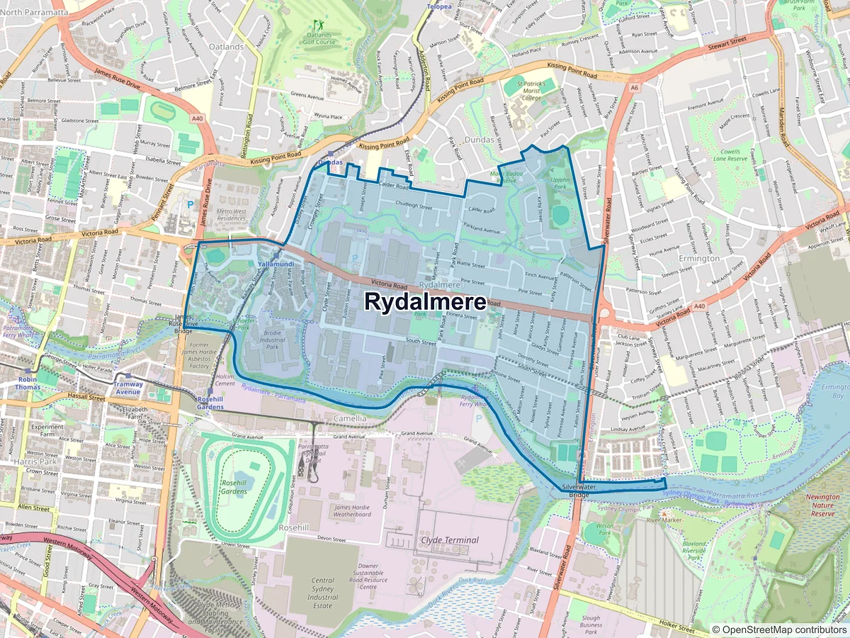 Map of Rydalmere, NSW, Australia