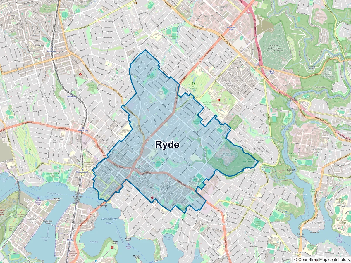 Map of Ryde, NSW, Australia