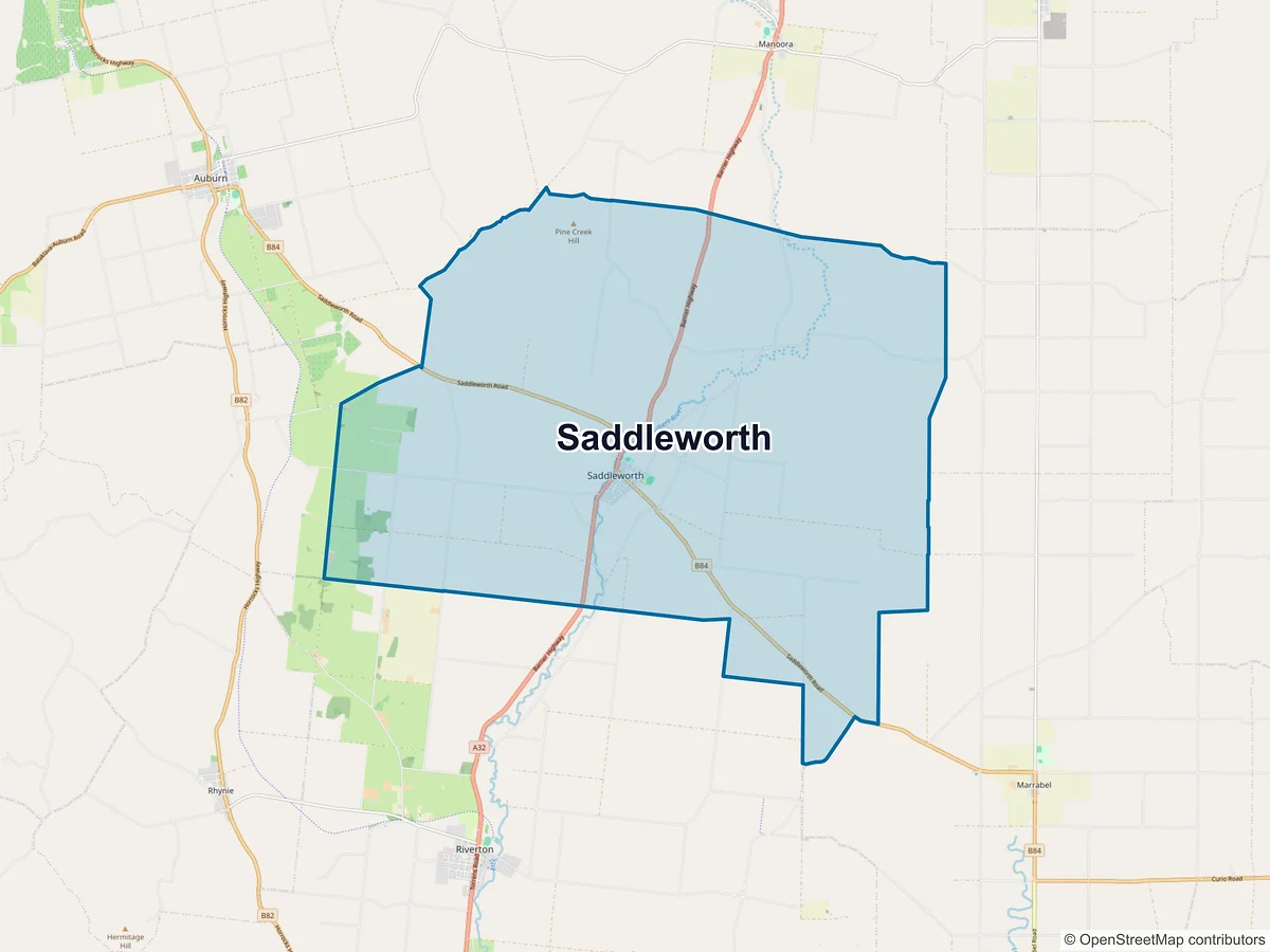 Map of Saddleworth, SA, Australia