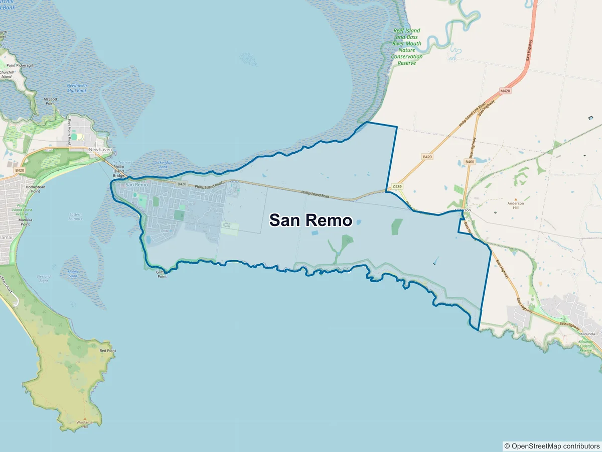 Map of San Remo, VIC, Australia