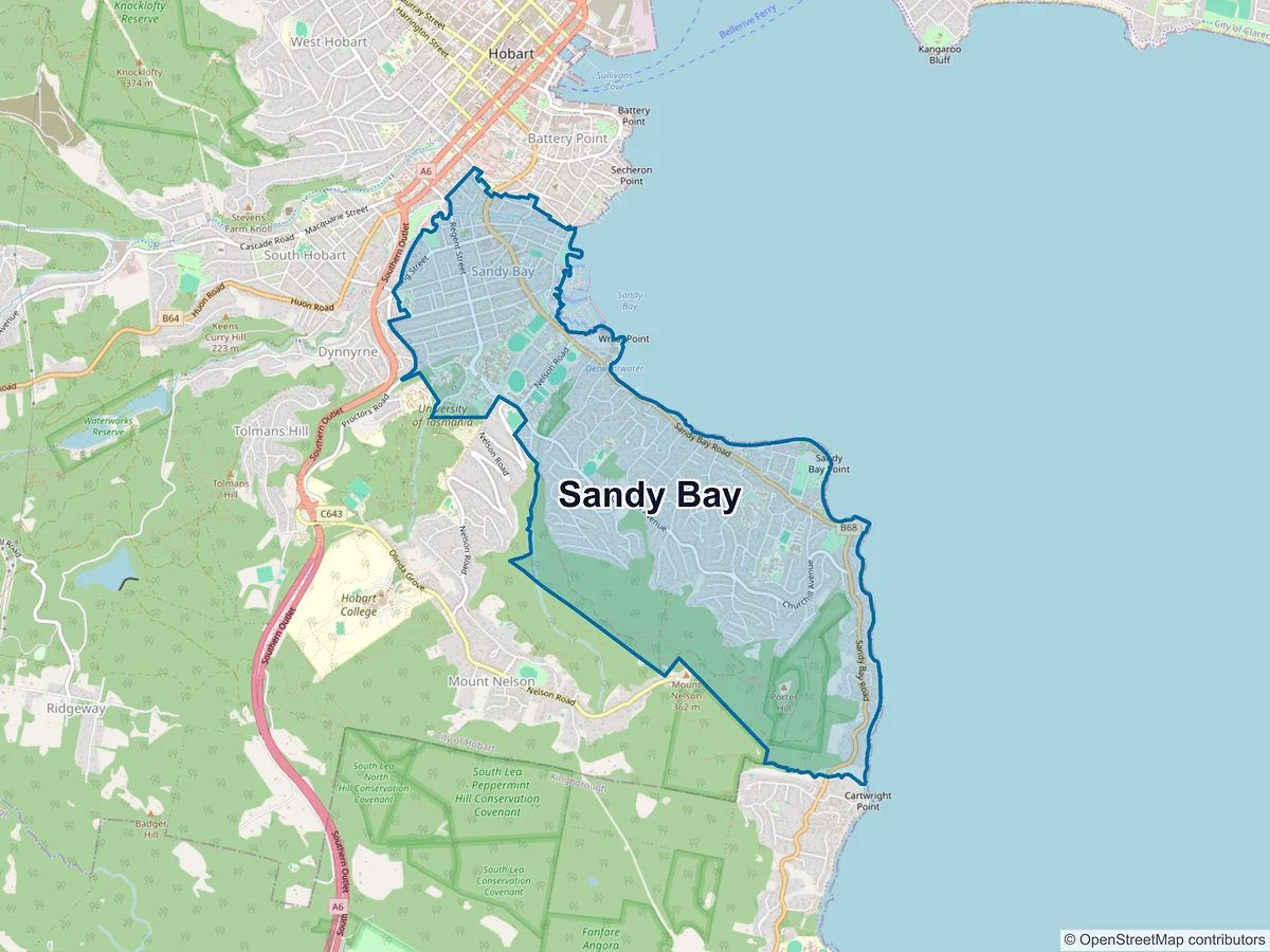Map of Sandy Bay, TAS, Australia