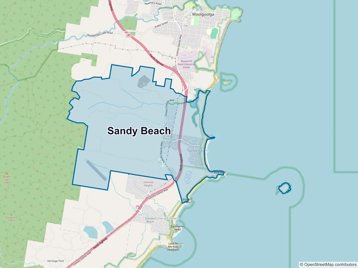 Map of Sandy Beach, NSW, Australia