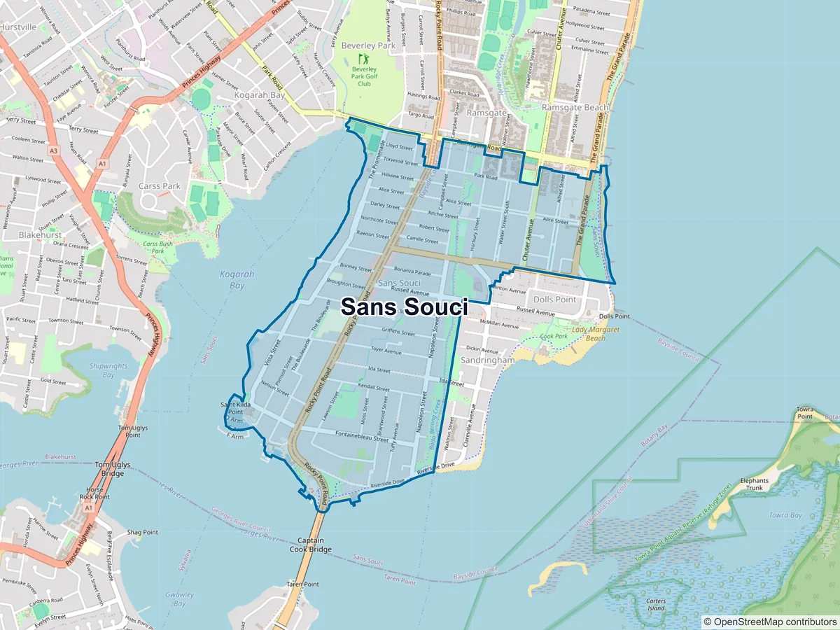 Map of Sans Souci, NSW, Australia