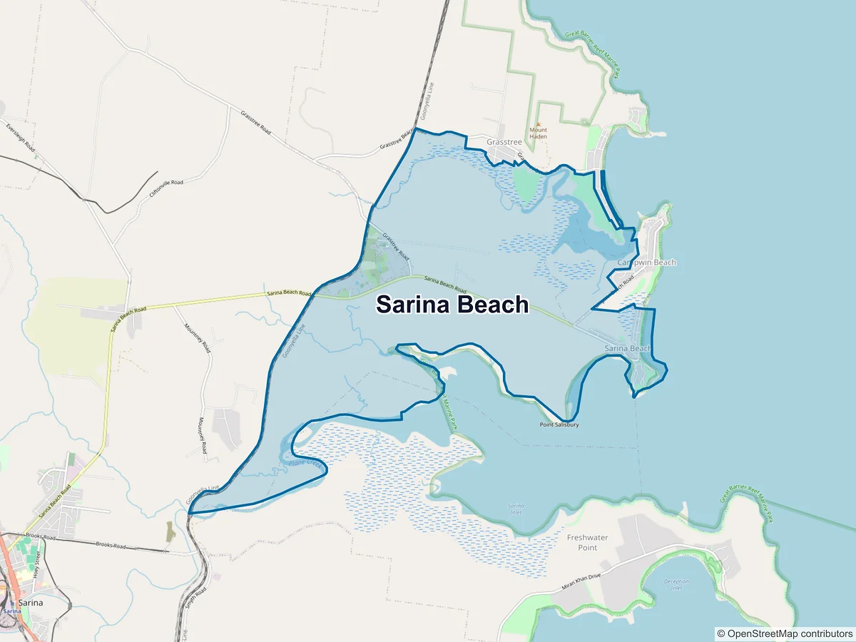 Map of Sarina Beach, QLD, Australia