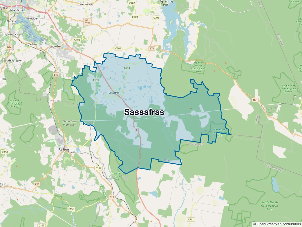 Map of Sassafras, TAS, Australia