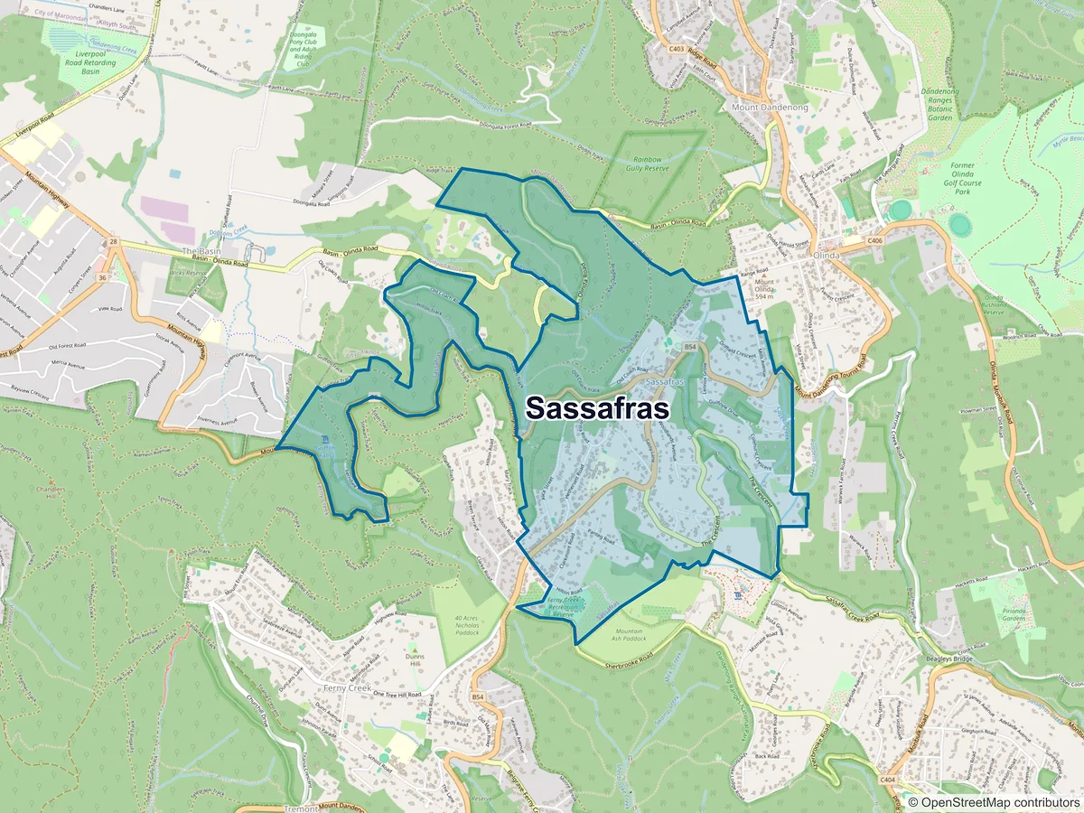 Map of Sassafras, VIC, Australia