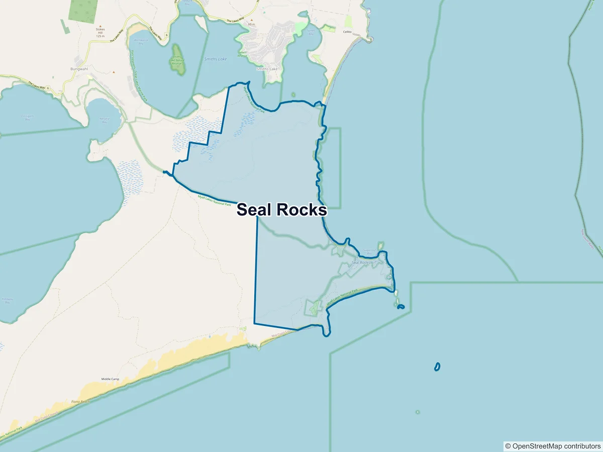 Map of Seal Rocks, NSW, Australia