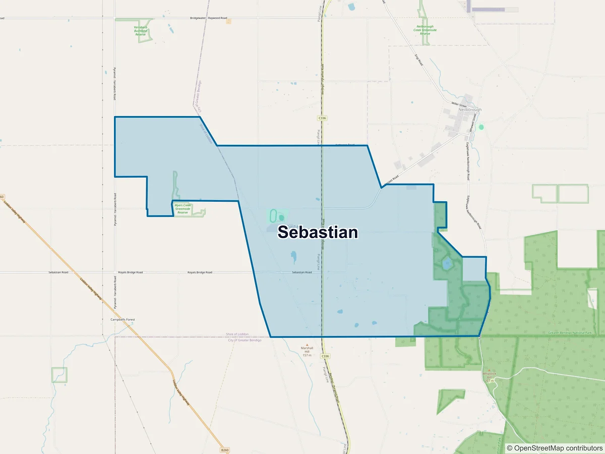 Map of Sebastian, VIC, Australia
