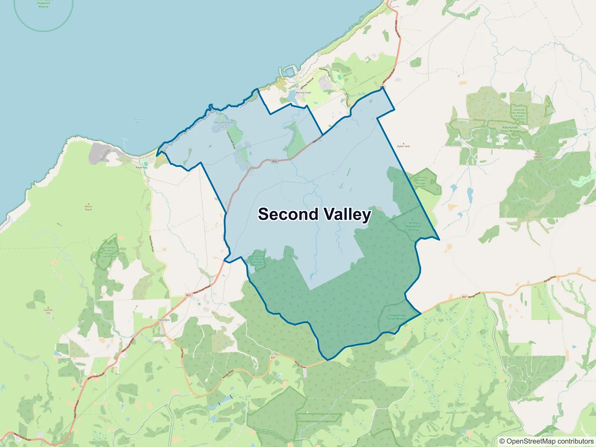 Map of Second Valley, SA, Australia
