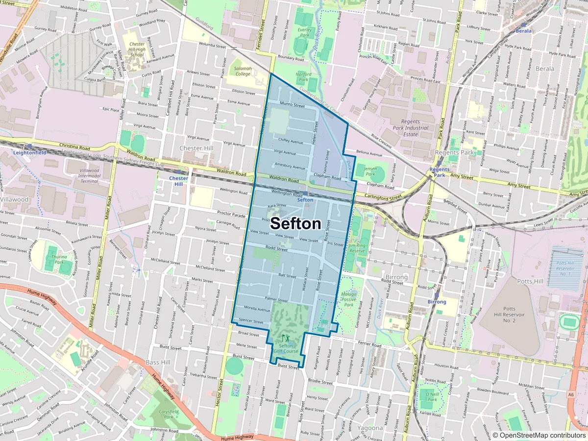 Map of Sefton, NSW, Australia
