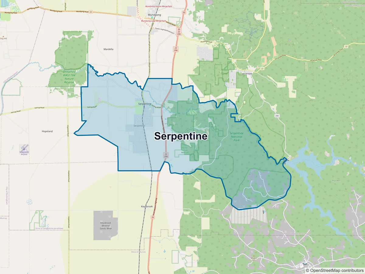 Map of Serpentine, WA, Australia