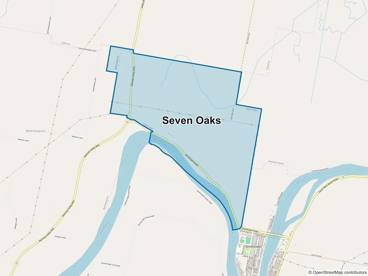 Map of Seven Oaks, NSW, Australia