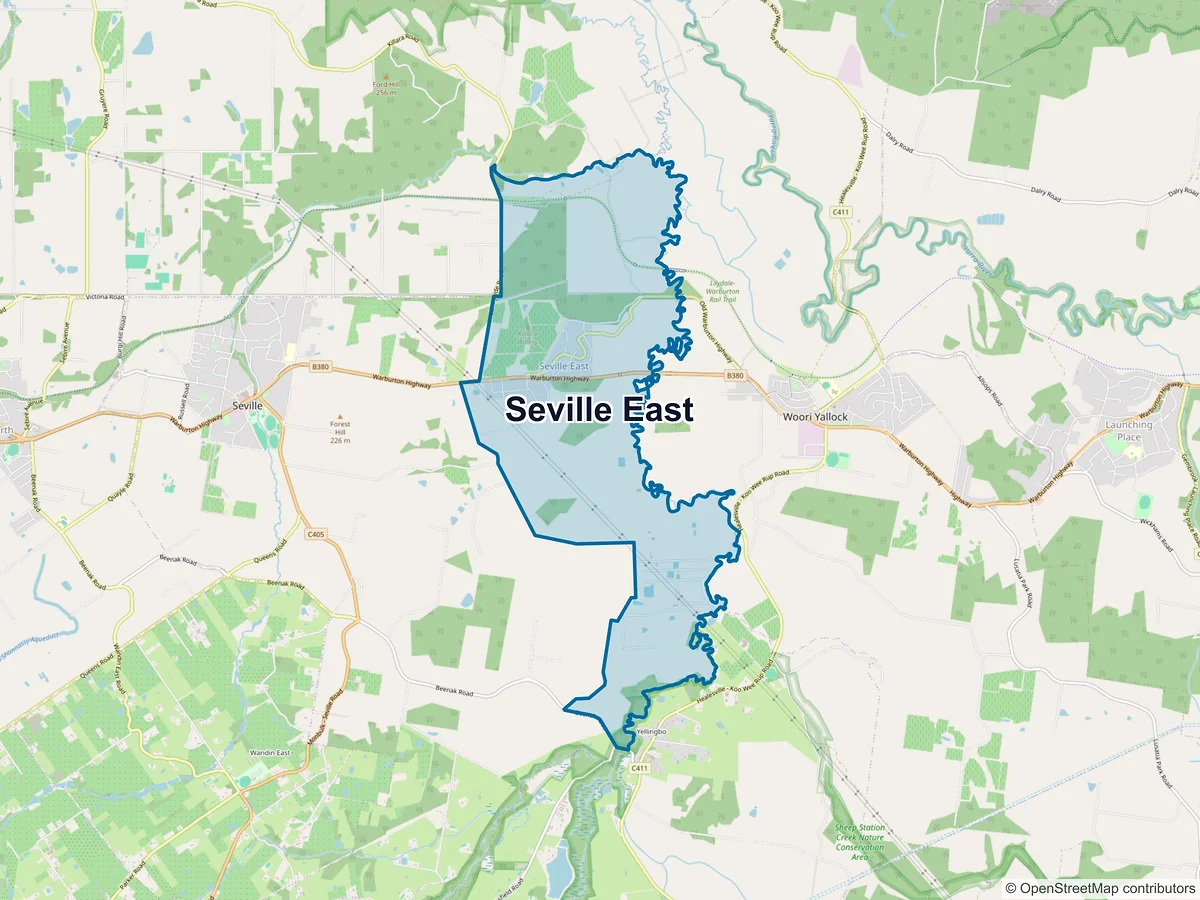 Map of Seville East, VIC, Australia