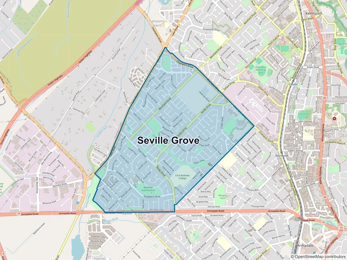 Map of Seville Grove, WA, Australia