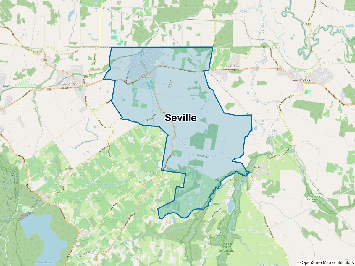Map of Seville, VIC, Australia