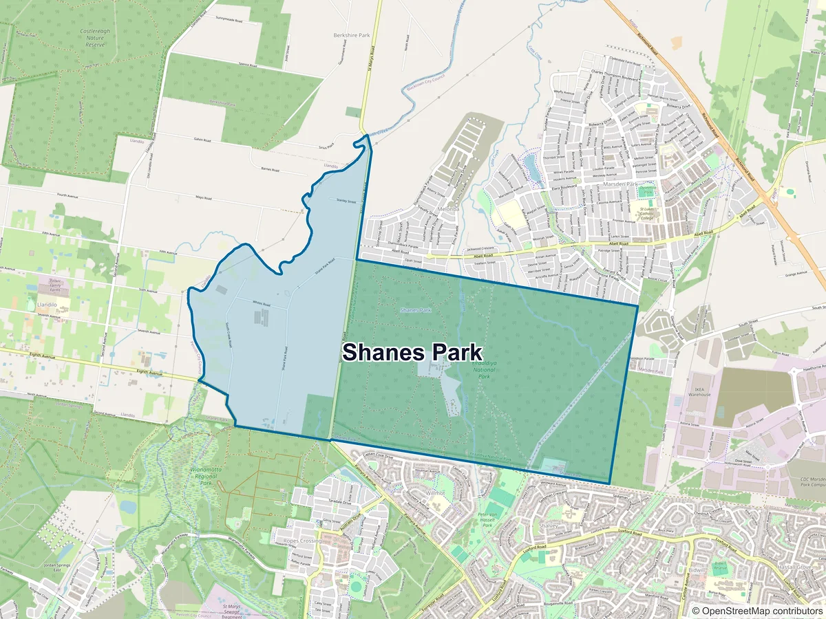 Map of Shanes Park, NSW, Australia