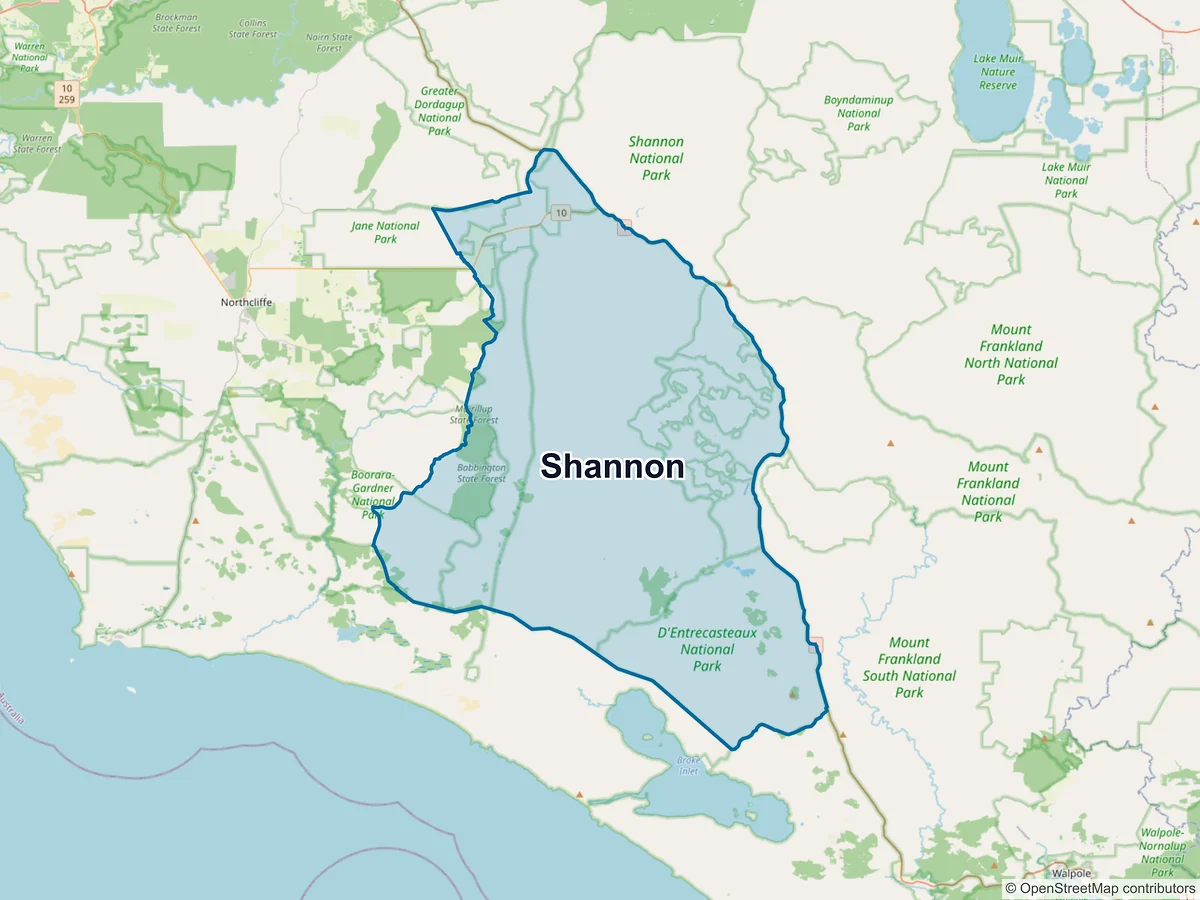 Map of Shannon, WA, Australia