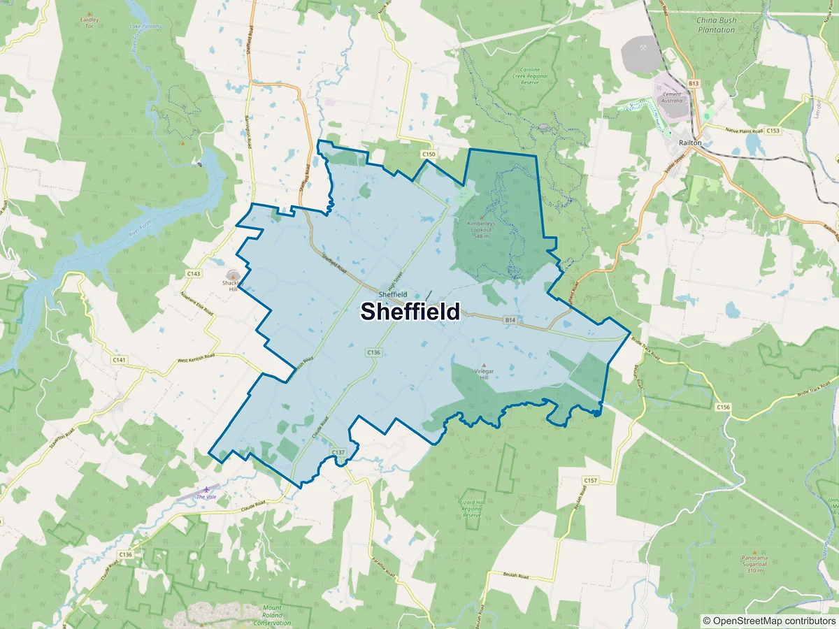 Map of Sheffield, TAS, Australia