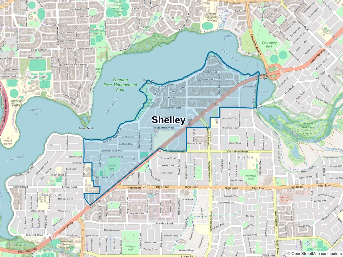 Map of Shelley, WA, Australia