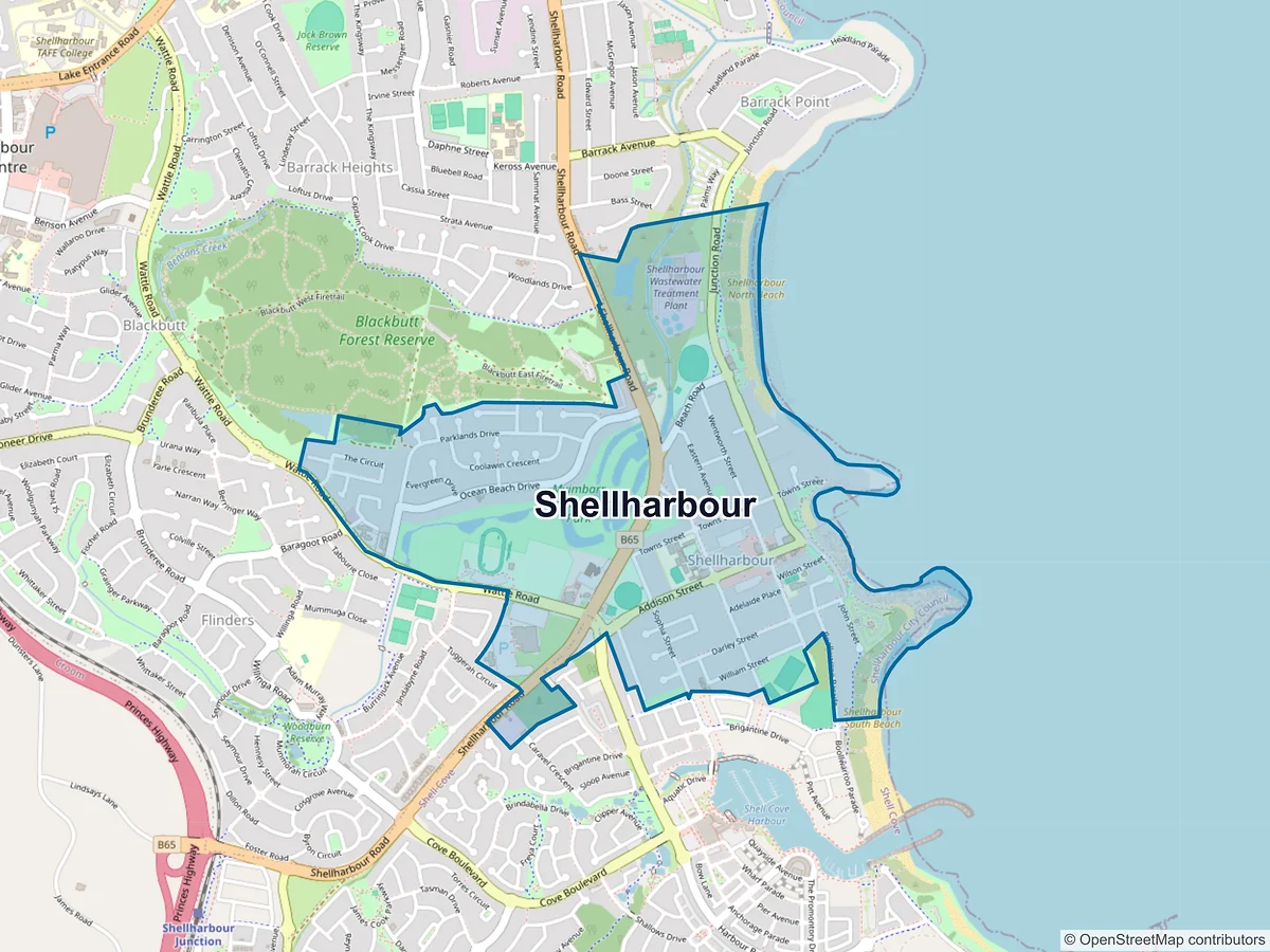 Map of Shellharbour, NSW, Australia