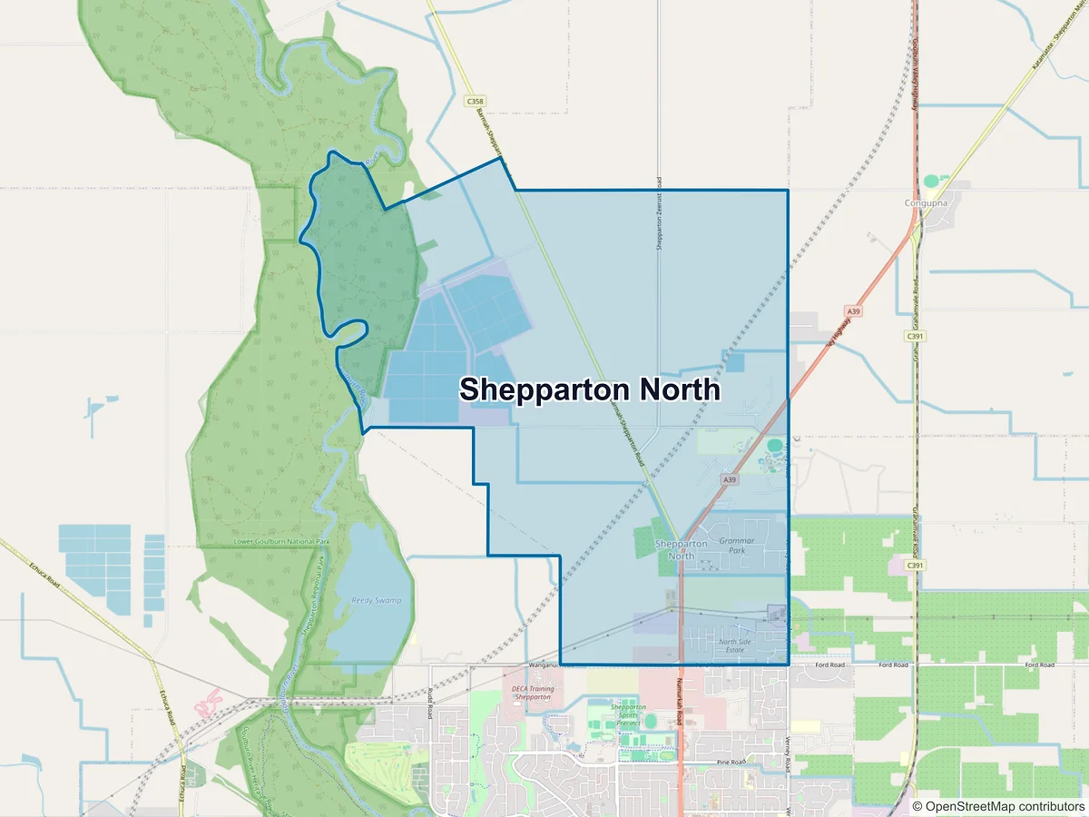 Map of Shepparton North, VIC, Australia