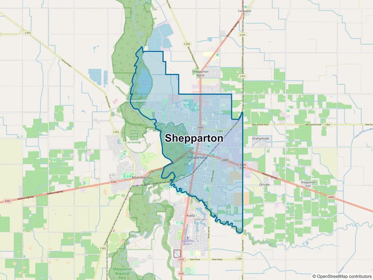 Map of Shepparton, VIC, Australia