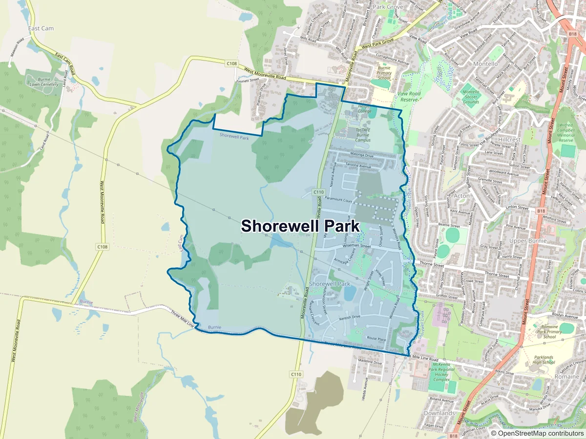 Map of Shorewell Park, TAS, Australia