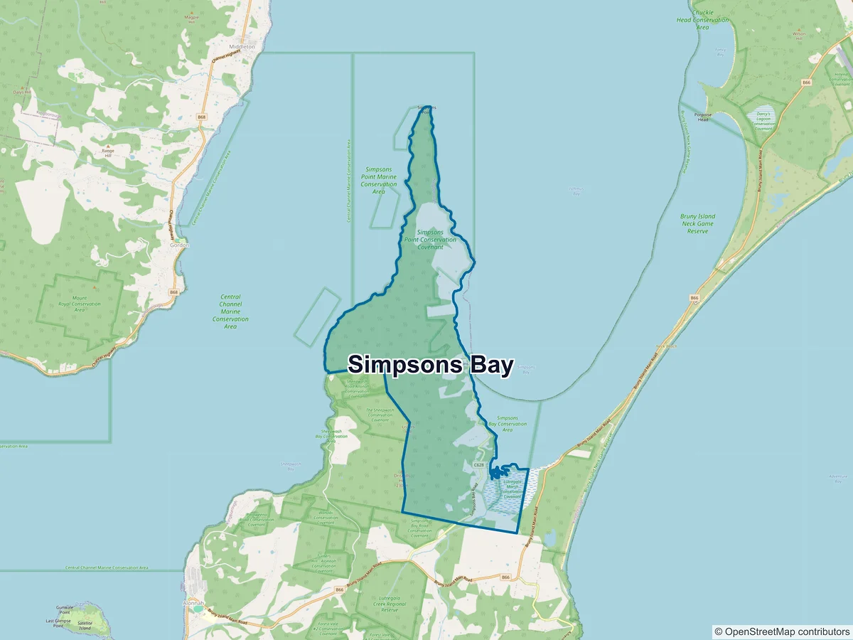 Map of Simpsons Bay, TAS, Australia