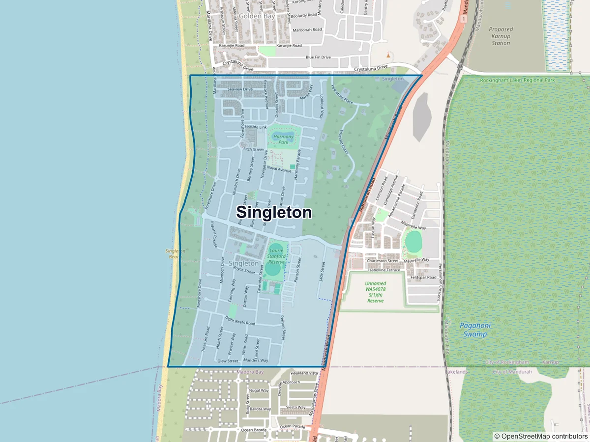 Map of Singleton, WA, Australia