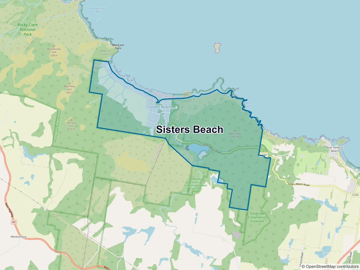 Map of Sisters Beach, TAS, Australia