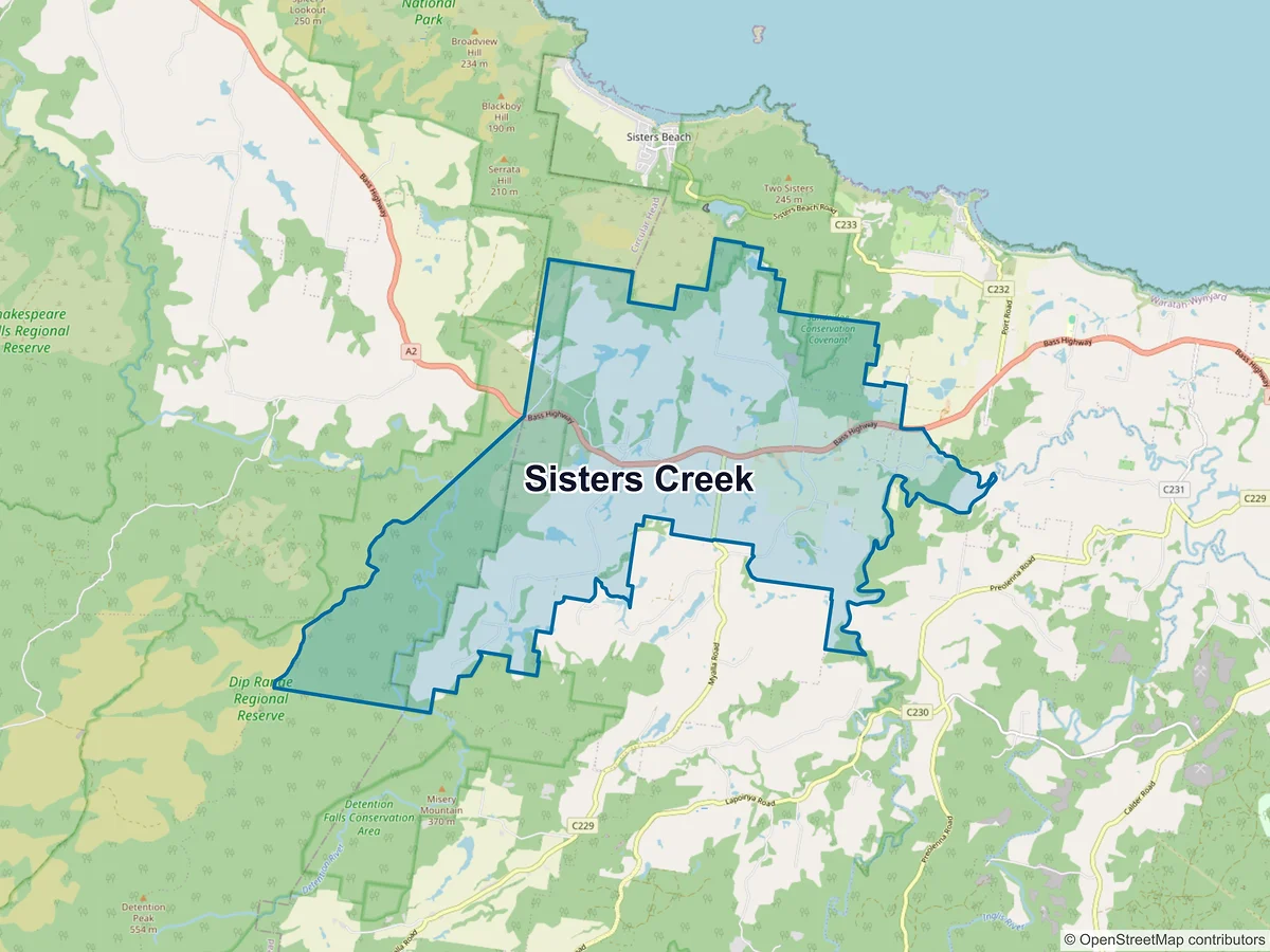 Map of Sisters Creek, TAS, Australia