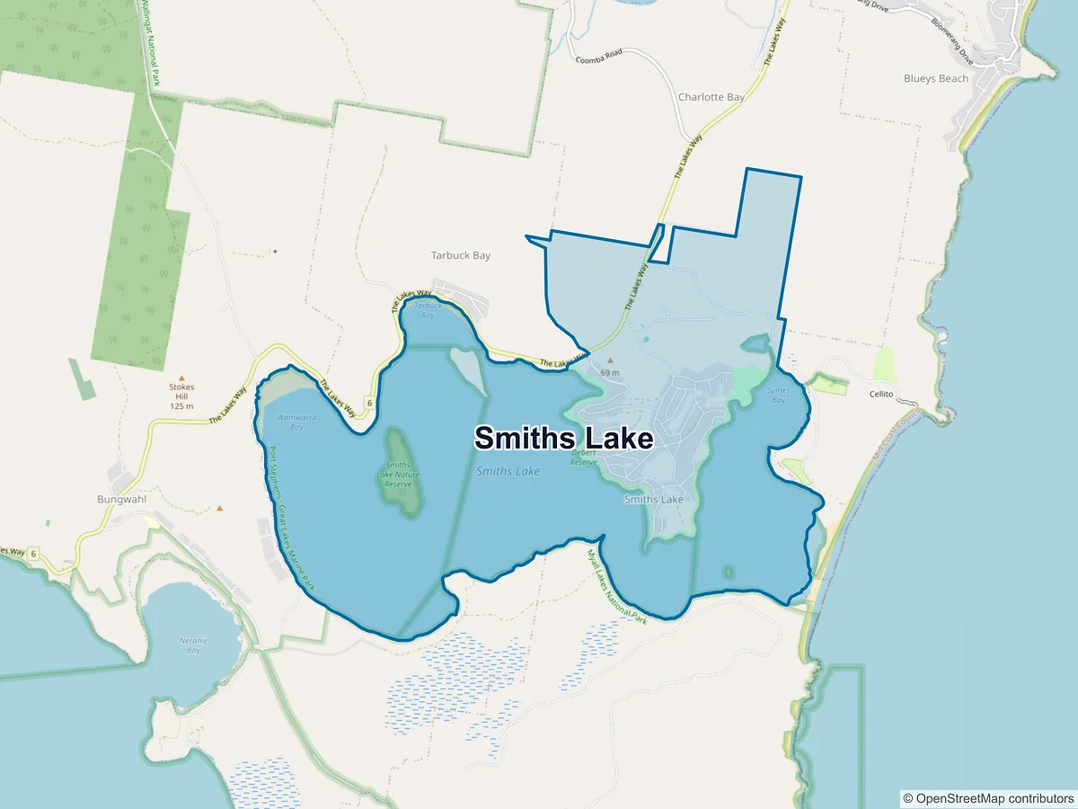 Map of Smiths Lake, NSW, Australia
