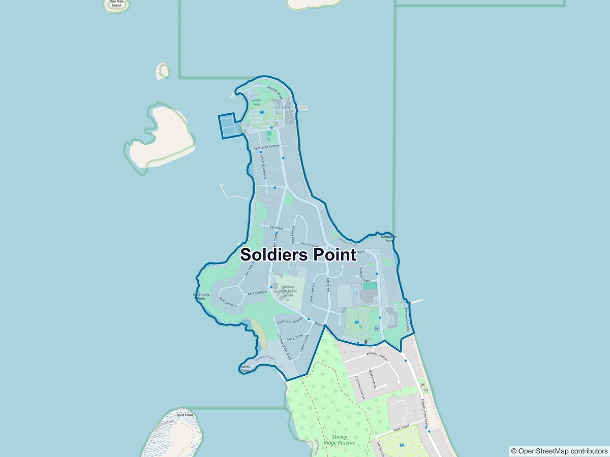Map of Soldiers Point, NSW, Australia