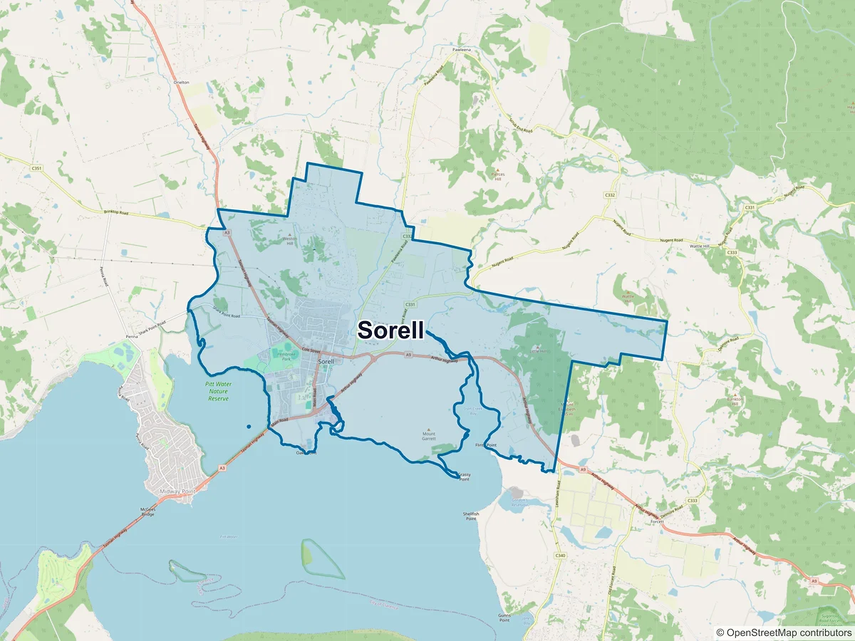 Map of Sorell, TAS, Australia