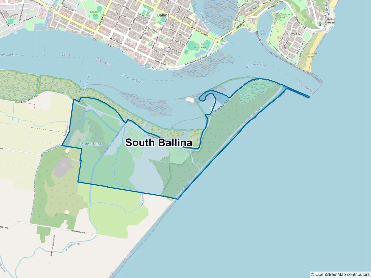 Map of South Ballina, NSW, Australia
