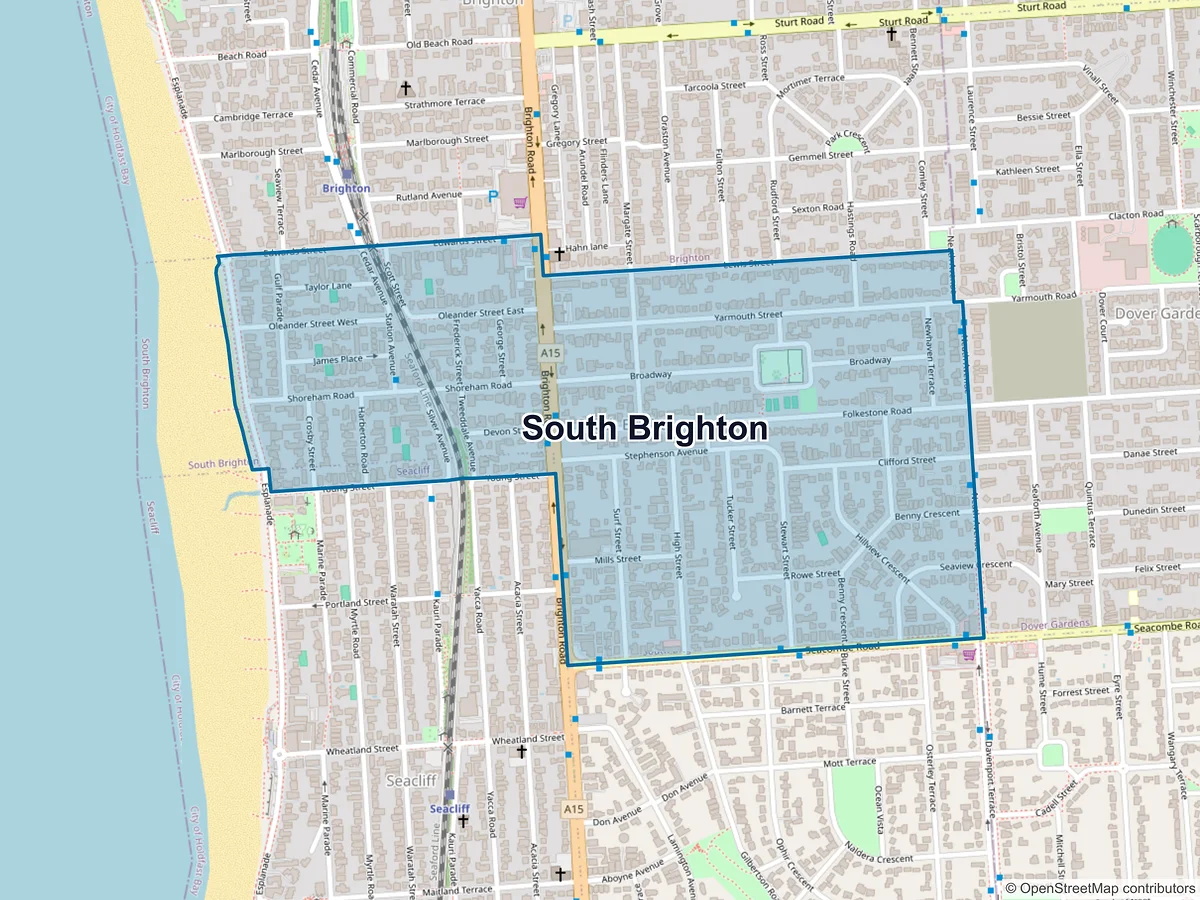 Map of South Brighton, SA, Australia
