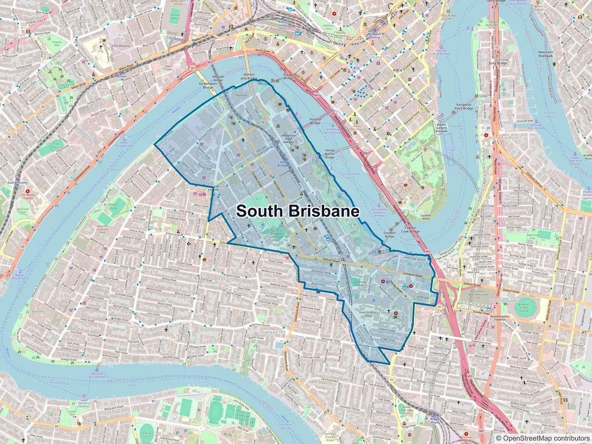 Map of South Brisbane, QLD, Australia