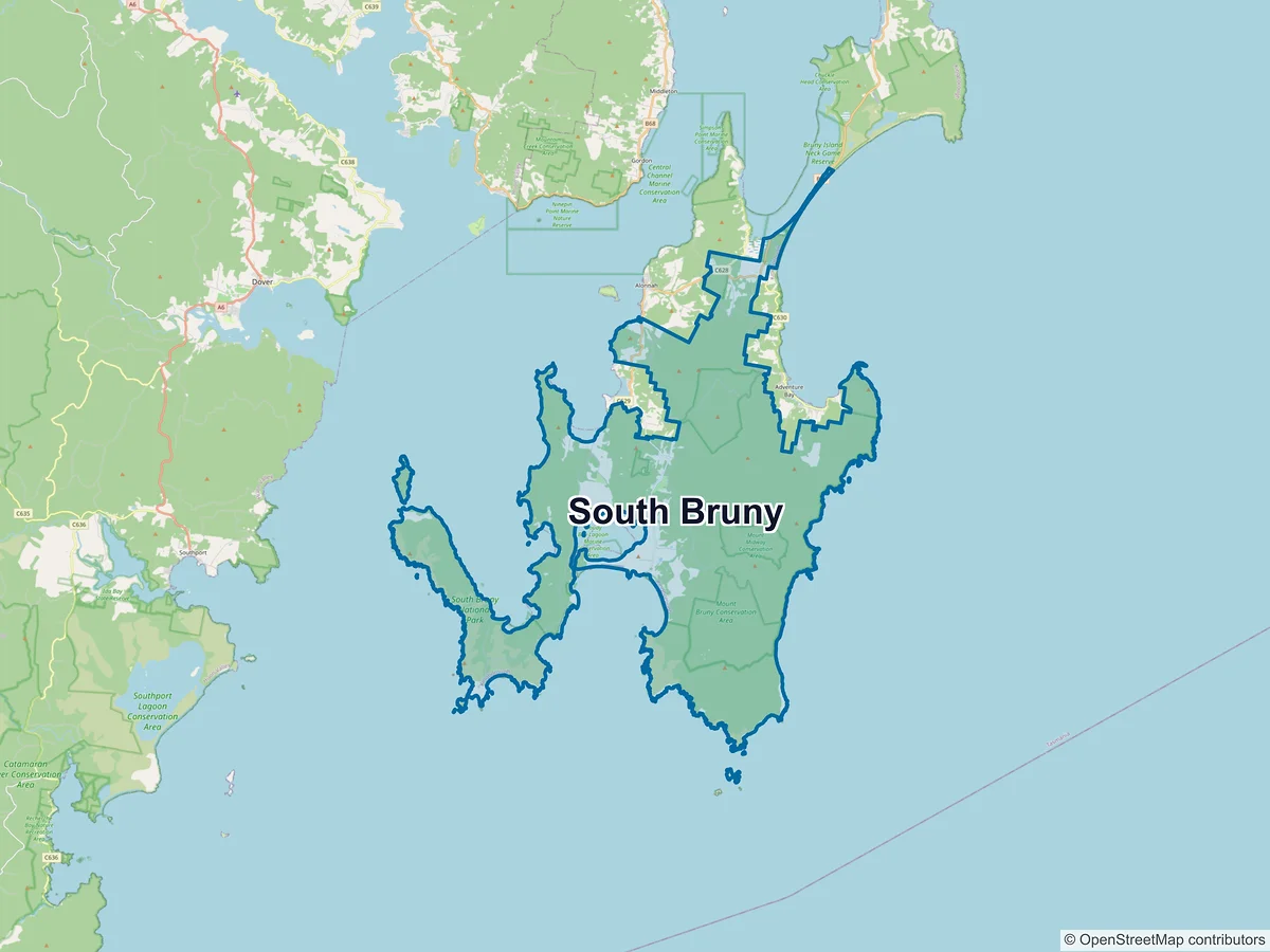 Map of South Bruny, TAS, Australia