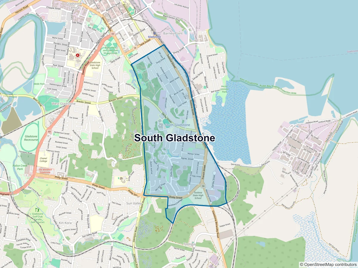 Map of South Gladstone, QLD, Australia