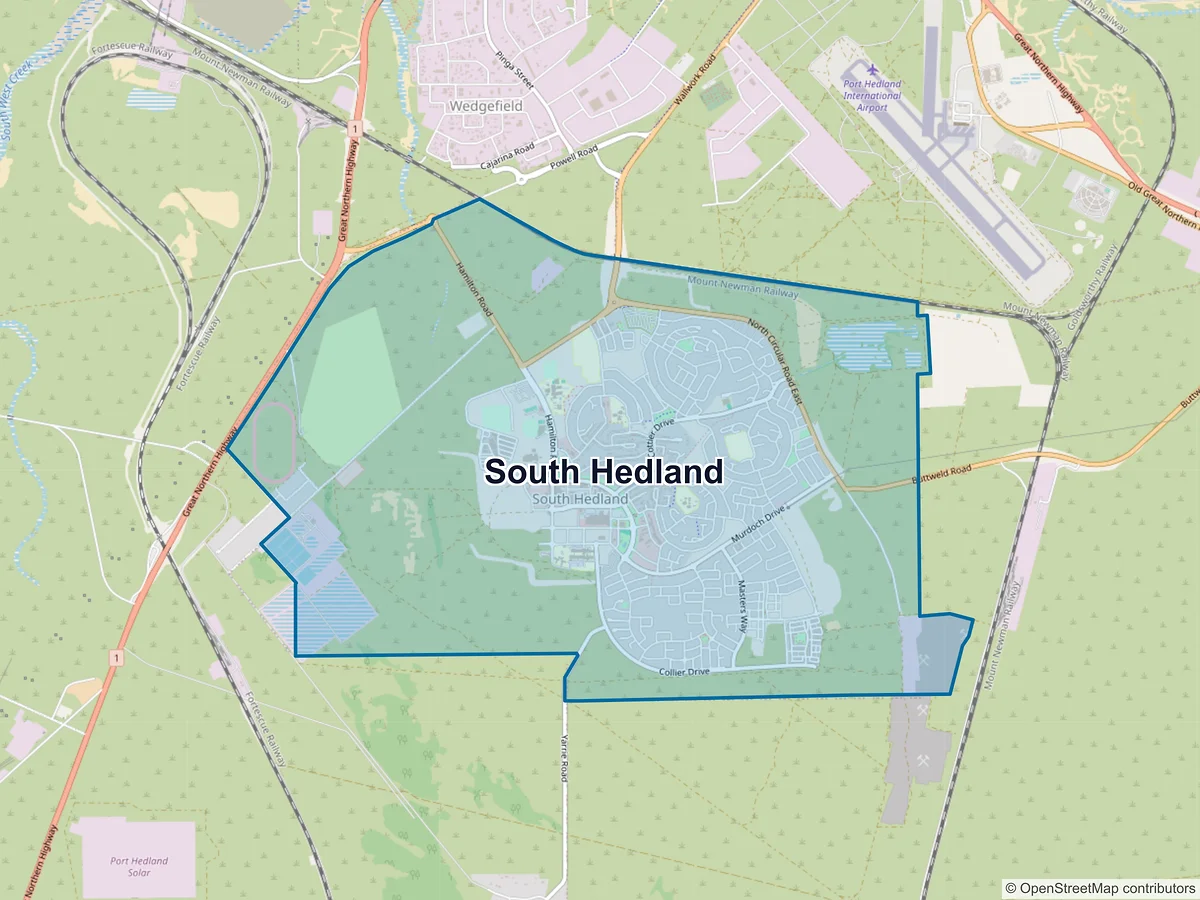 Map of South Hedland, WA, Australia