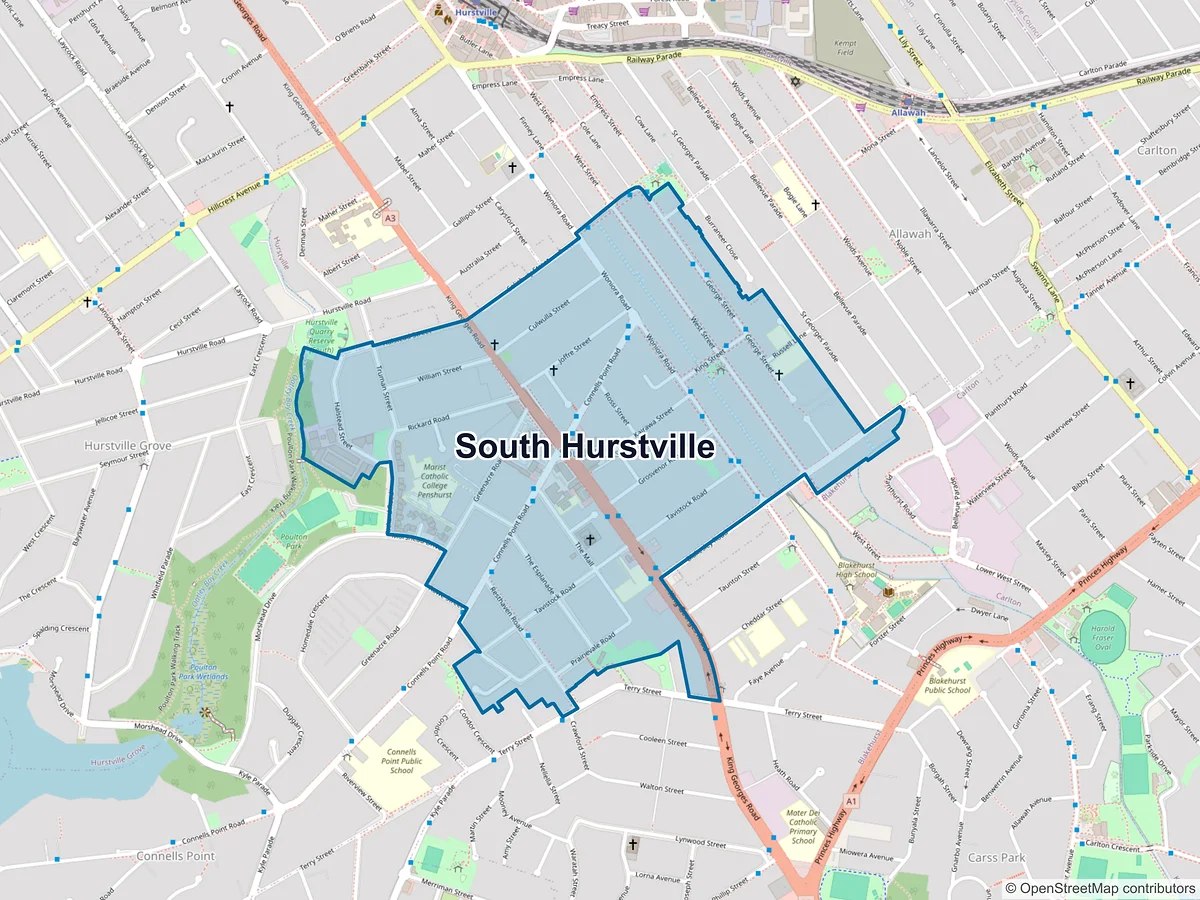 Map of South Hurstville, NSW, Australia