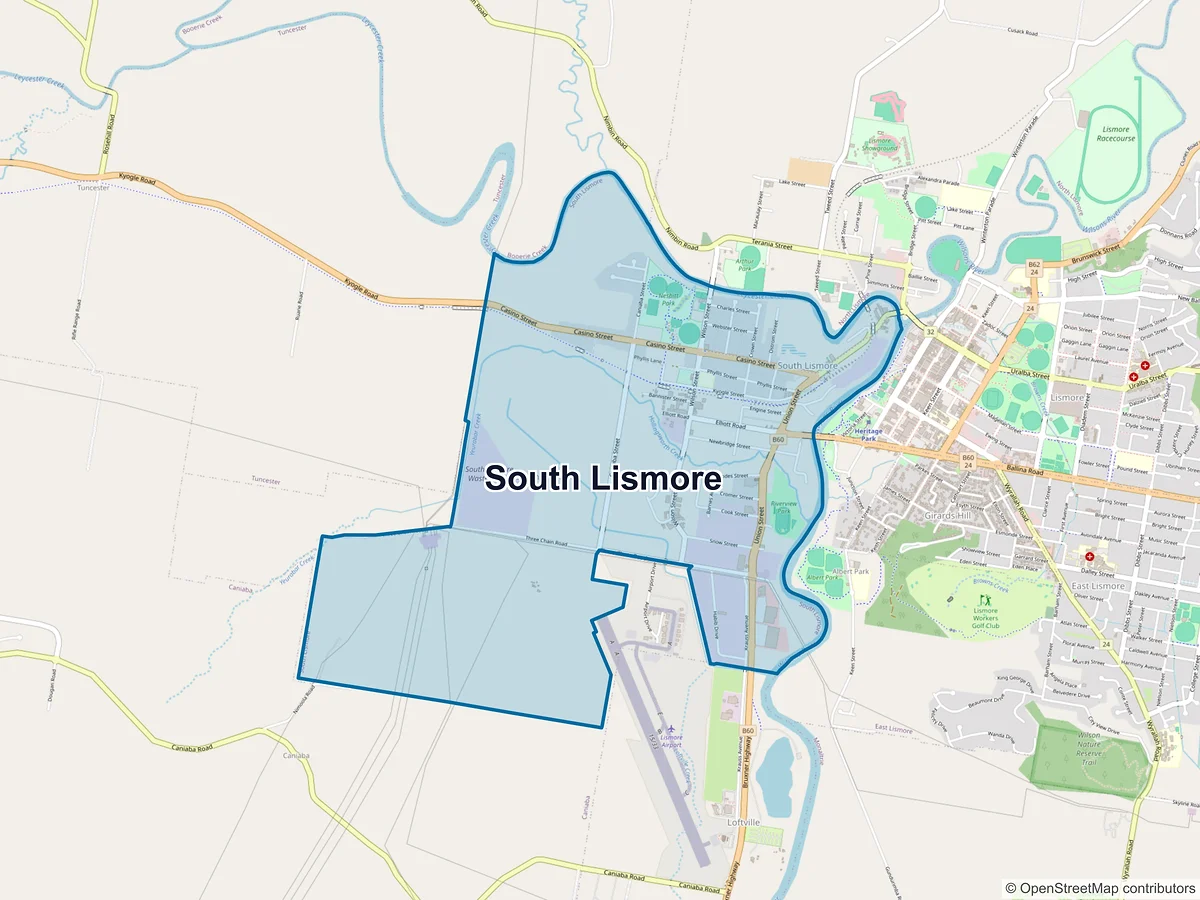 Map of South Lismore, NSW, Australia